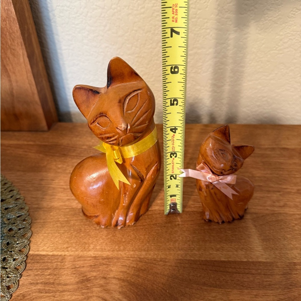 Vintage Mid Century Modern Hand Carved Cat Sculptures Figurine Philippines 1960 - Picture 5 of 6